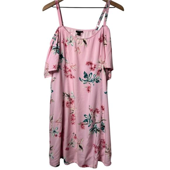 TORRID MINI CHALLIS COLD SHOULDER TRAPEZE PINK DRESS SIZE 1 OR 1X - Picture 1 of 6